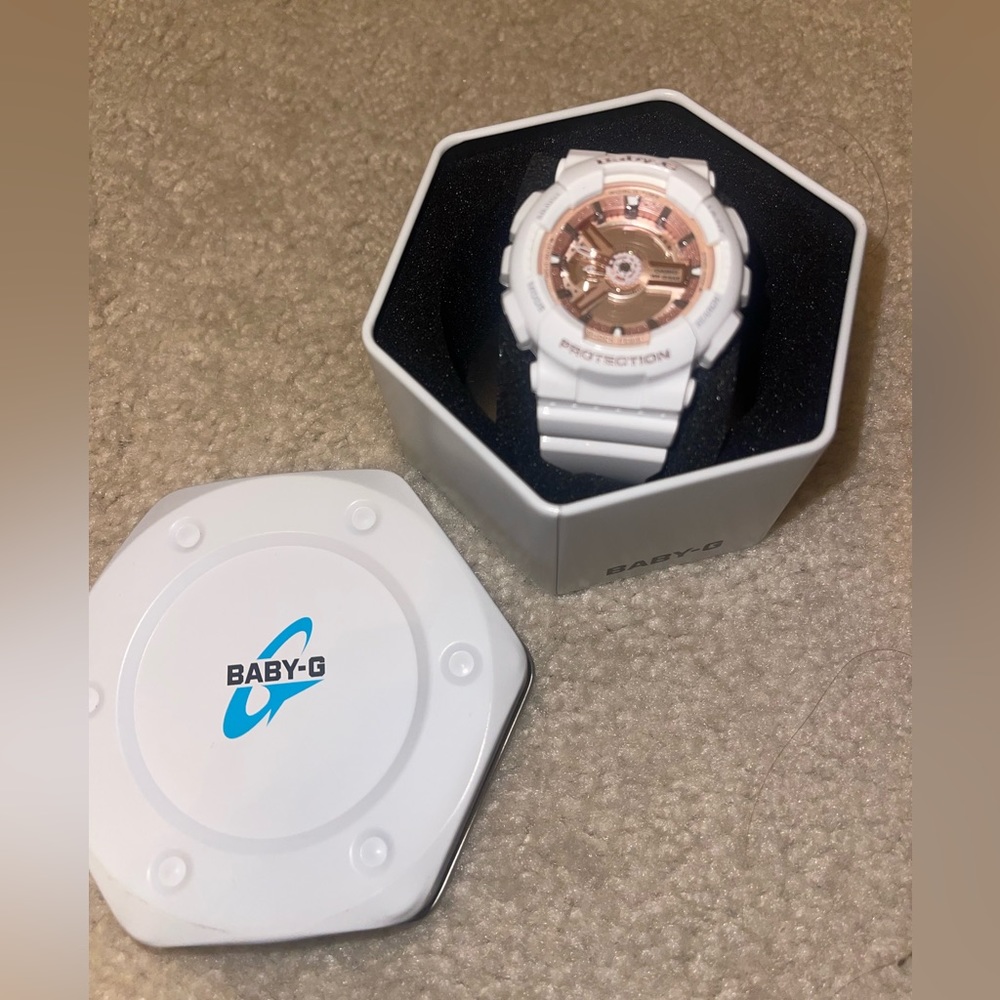 Baby G White and rose gold watch